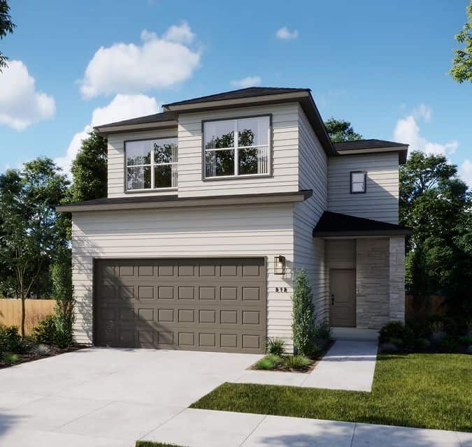 Modern two-story home with garage and front yard in Fika, Elgin TX.