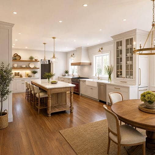 Bright kitchen and dining space in Fika community in Elgin, TX.