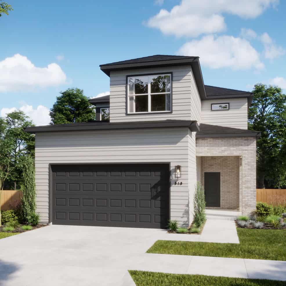 Modern home exterior in Fika community, Elgin TX.